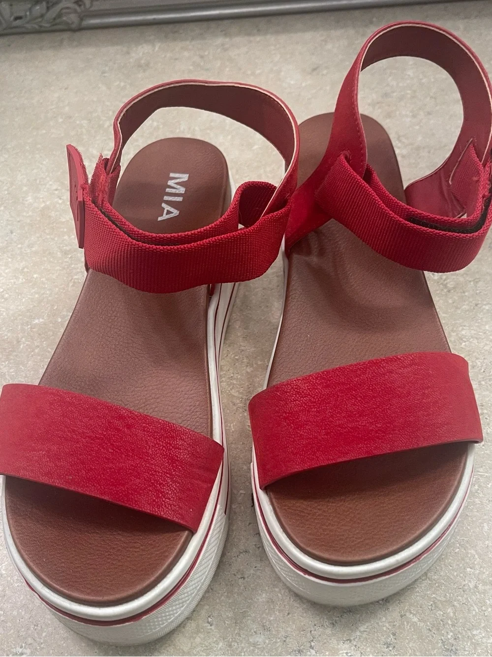 MIA Red Platform Sandals with White Trim
